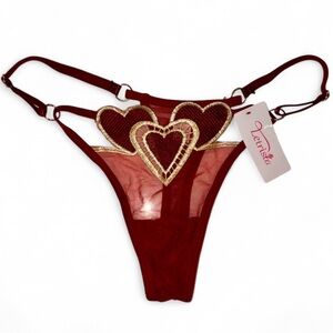 NEW Sheer Mesh Embroidered Hearts Thong - Medium